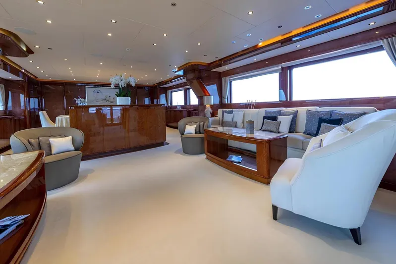 Baron Trenck Yacht Photos Pics Luxurious interior of 2011 Eurocraft SUPERYACHT 43.5 with elegant seating and modern decor.