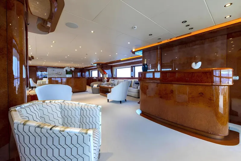 Baron Trenck Yacht Photos Pics Luxurious interior of 2011 Eurocraft SUPERYACHT 43.5 with elegant seating and polished wood finishes.