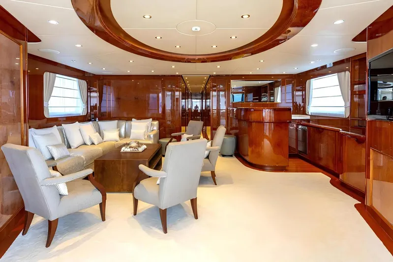 Baron Trenck Yacht Photos Pics Luxurious interior of 2011 Eurocraft SUPERYACHT 43.5 with elegant seating and polished wood finishes.