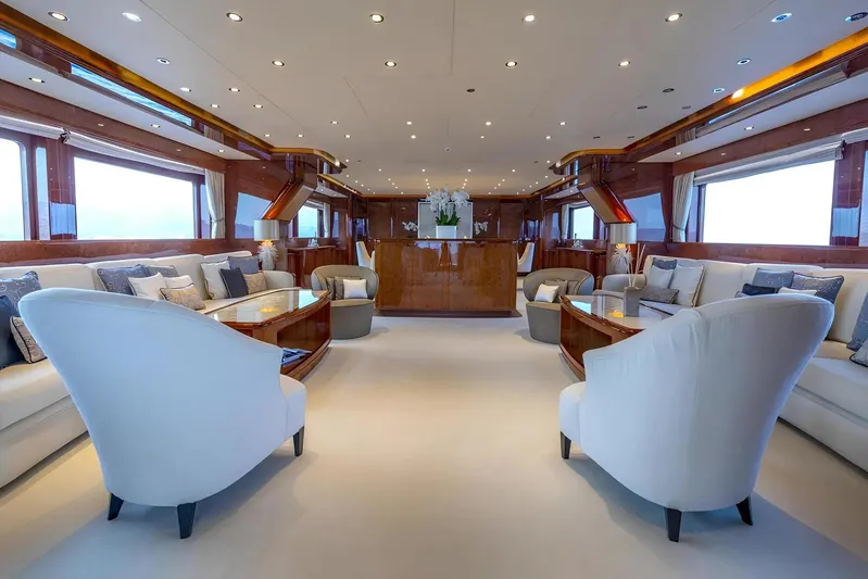 Baron Trenck Yacht Photos Pics Luxurious interior of 2011 Eurocraft SUPERYACHT 43.5 with elegant seating and modern design.