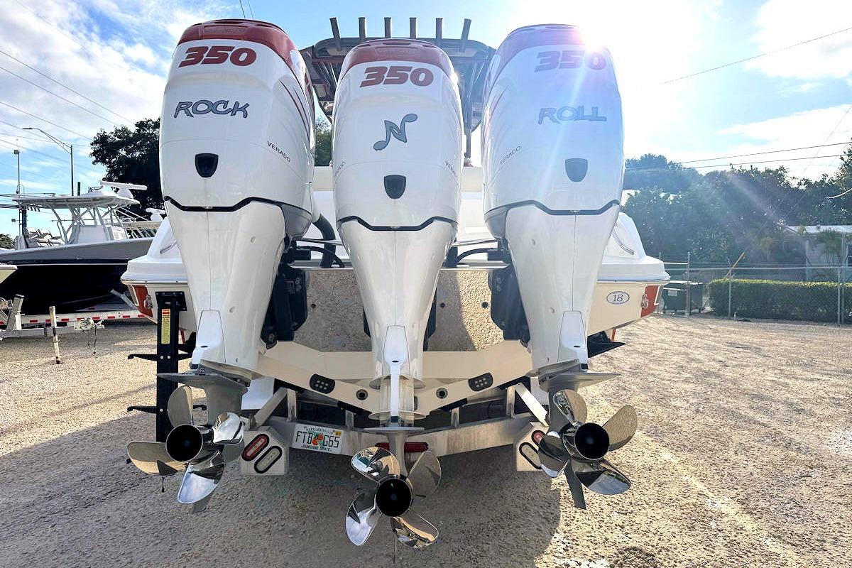 2016 Nor-Tech 340 Sport Center Console with triple 350 engines, rear view.