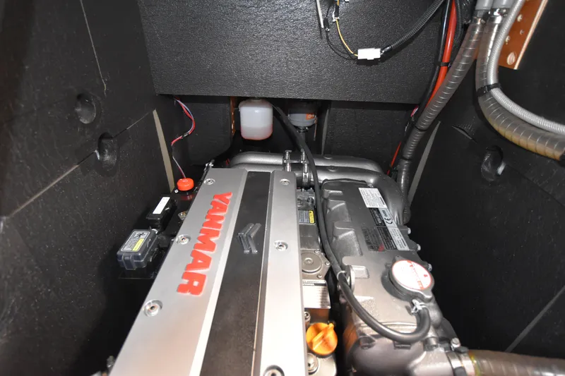 Blueconomy Yacht Photos Pics Engine compartment of 2020 Jeanneau Sun Odyssey 490 with Yanmar engine.
