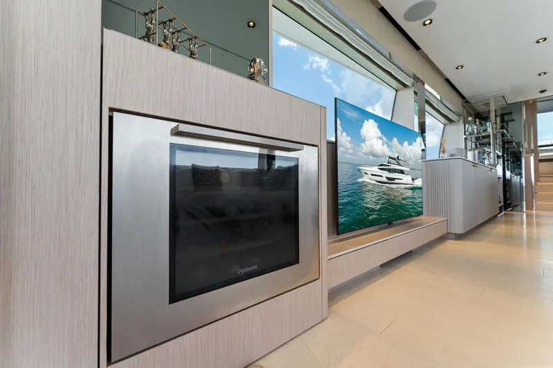 Open Sea Yacht Photos Pics Luxurious interior of 2023 Ferretti Yachts 780 with modern amenities and ocean view.