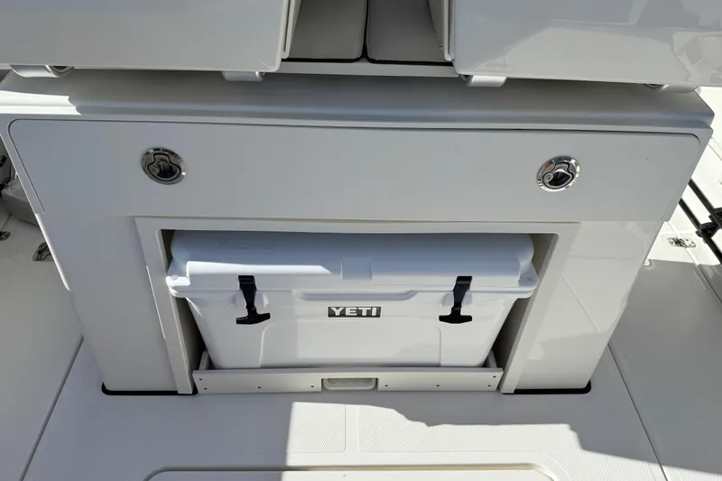  Yacht Photos Pics 2024 Pursuit S 248 Sport boat with integrated Yeti cooler storage.