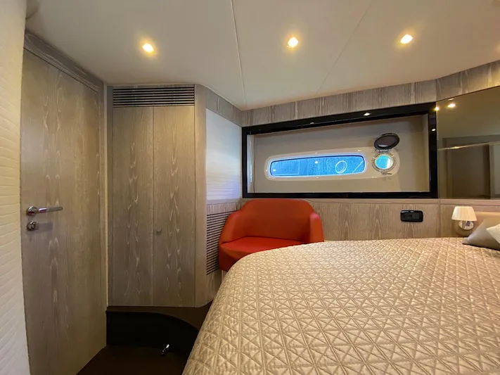 Mizar Yacht Photos Pics Luxurious cabin interior of 2017 Azimut Magellano 53 yacht with modern furnishings.
