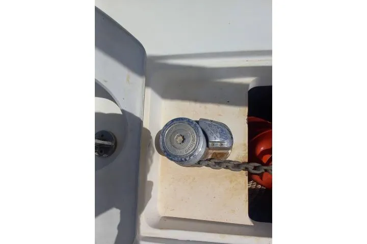 Yellowrock Yacht Photos Pics Anchor windlass on 1996 Alliaura Privilege 37 catamaran deck.