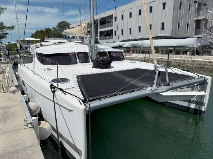 Brake Aweigh Yacht Photos Pics 2014 Fountaine Pajot Mahe 36 Evolution catamaran docked at marina.
