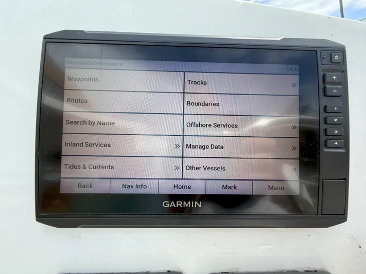 Brake Aweigh Yacht Photos Pics Garmin navigation display on 2014 Fountaine Pajot Mahe 36 Evolution, showing waypoints and routes.