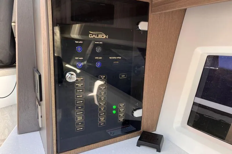  Yacht Photos Pics 2024 Galeon 425 HTS control panel with switches and indicators.