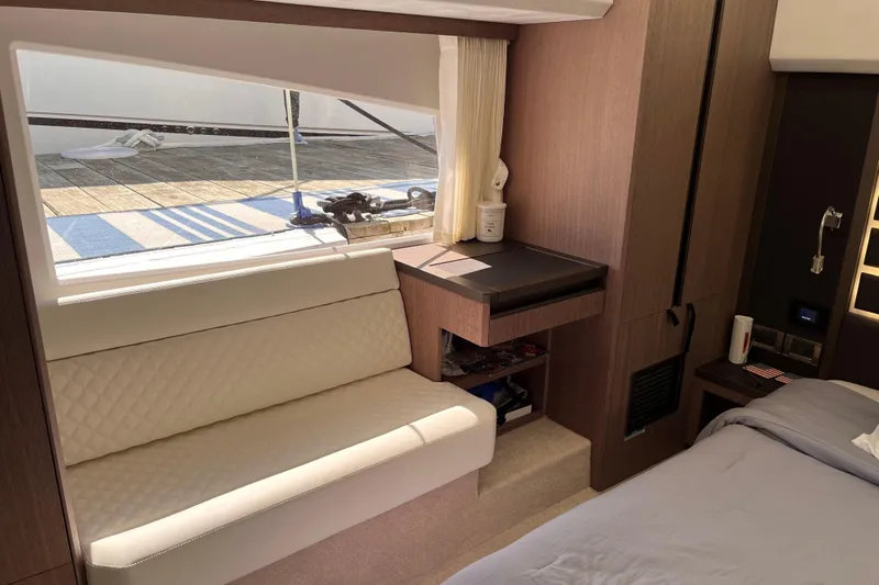  Yacht Photos Pics Luxurious interior of 2024 Galeon 425 HTS yacht with elegant seating and modern design.