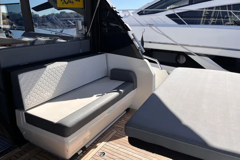  Yacht Photos Pics 2024 Galeon 425 HTS yacht interior with elegant seating and modern design.