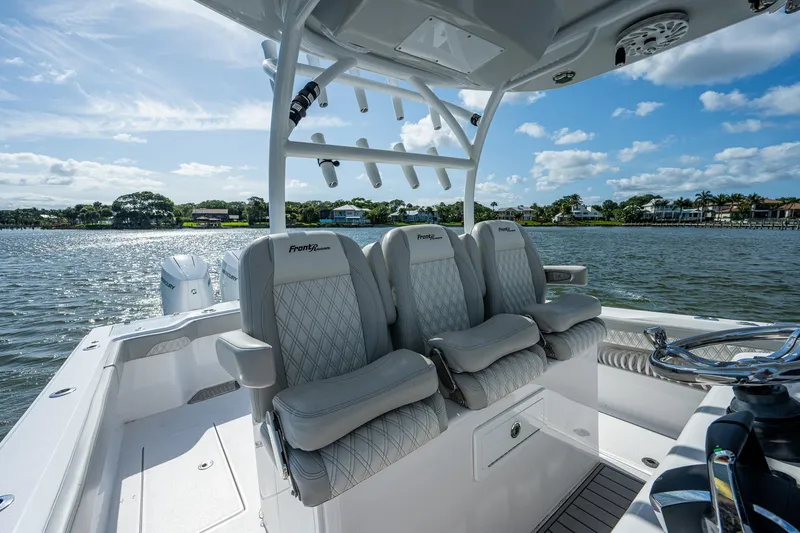 Yea Bey Yacht Photos Pics 2021 Front Runner 36 Center Console boat interior with luxurious seating.