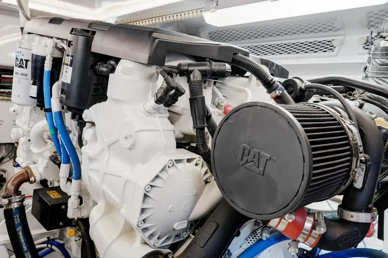 Archangel Yacht Photos Pics Engine room of a 1992 Viking 43 Open yacht with CAT components.