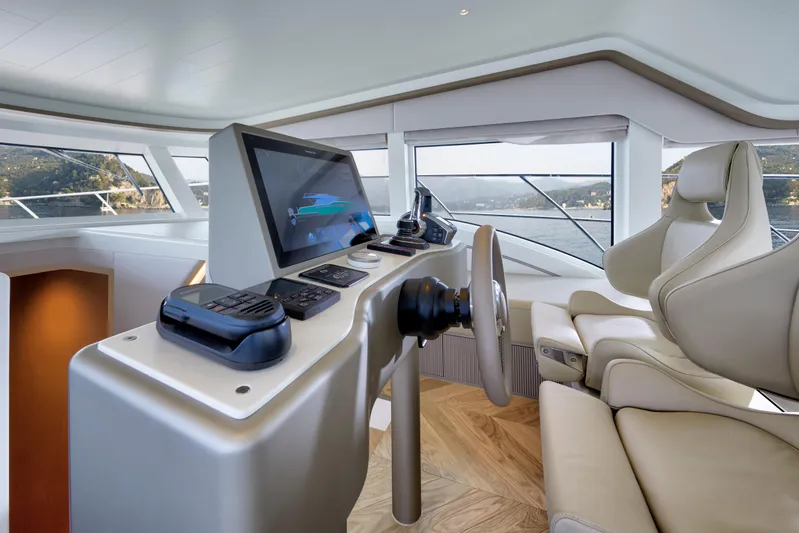 Edge 65 Yacht Photos Pics Luxurious 2023 Van der Valk Edge 65 yacht helm with modern controls and panoramic views.
