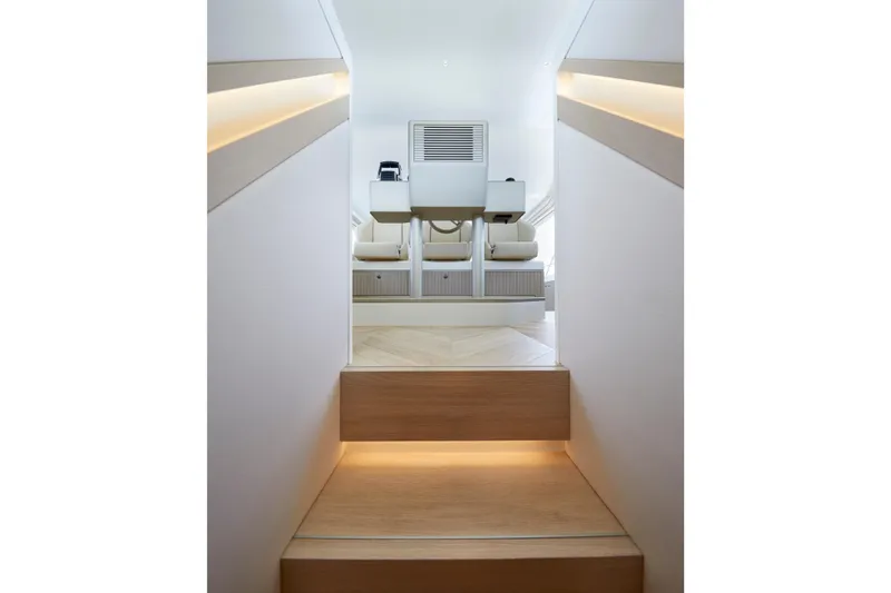 Edge 65 Yacht Photos Pics Modern interior of 2023 Van der Valk Edge 65 yacht with sleek design and ambient lighting.