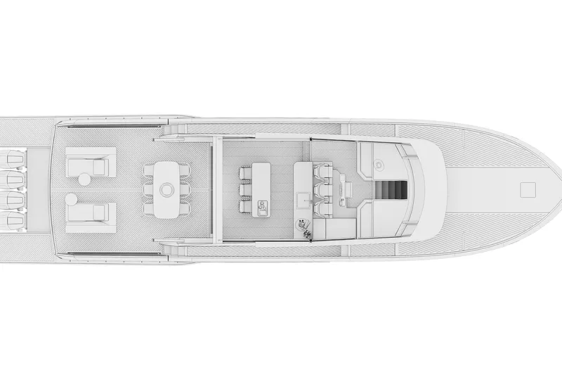 Edge 65 Yacht Photos Pics Top view blueprint of 2023 Van der Valk Edge 65 yacht layout.