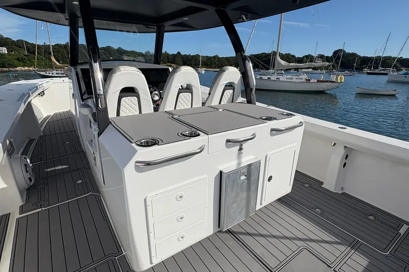 Hammercat 35-115 Yacht Photos Pics 2021 Hammer Yachts HammerCat 35 interior with sleek seating and modern design.