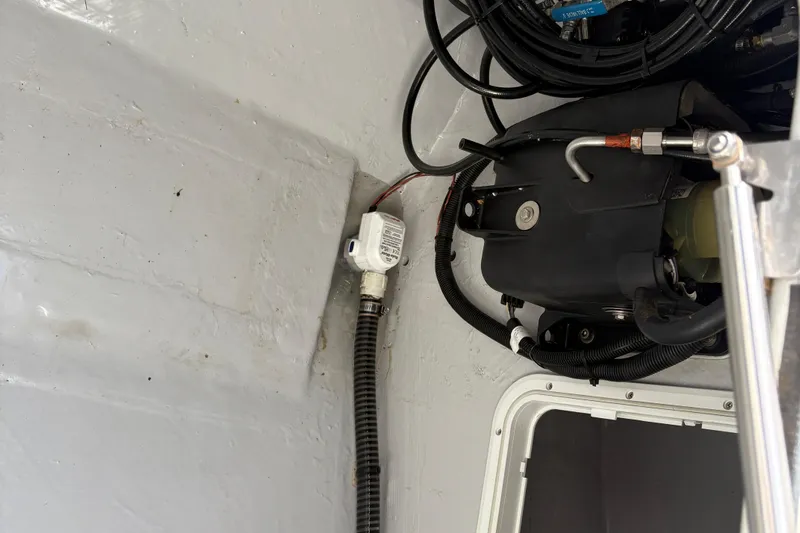 Hammercat 35-115 Yacht Photos Pics Engine compartment of 2021 Hammer Yachts HammerCat 35 with visible wiring and components.