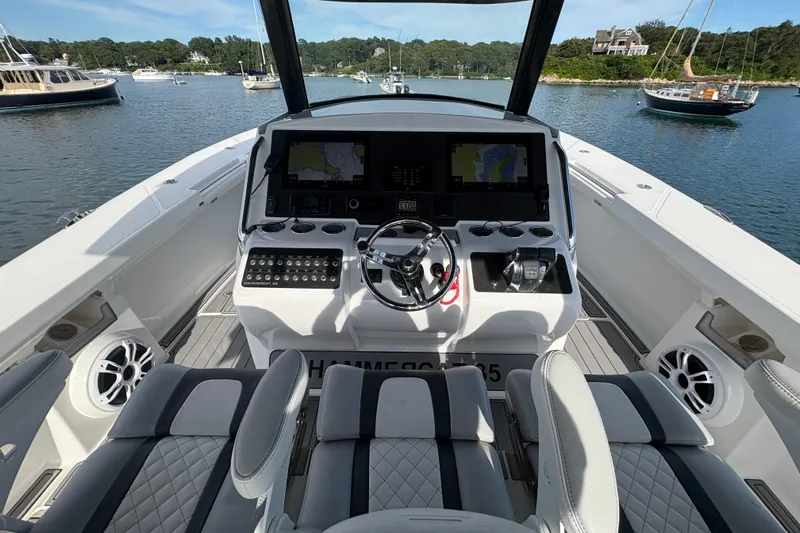Hammercat 35-115 Yacht Photos Pics Cockpit view of 2021 Hammer Yachts HammerCat 35, featuring modern navigation systems.