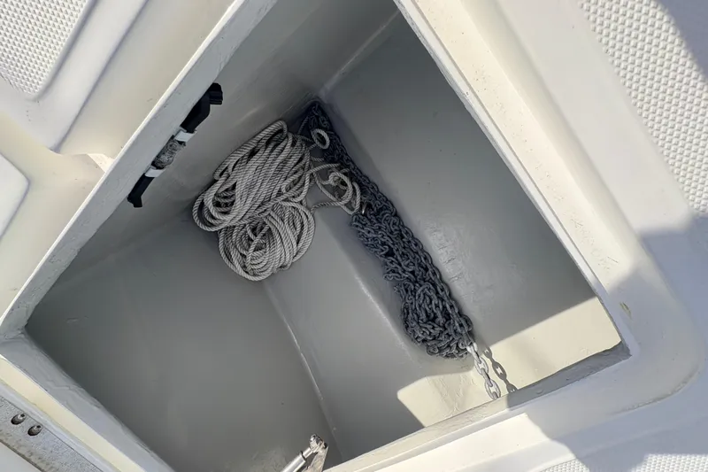 Hammercat 35-115 Yacht Photos Pics Anchor locker of 2021 Hammer Yachts HammerCat 35 with rope and chain.