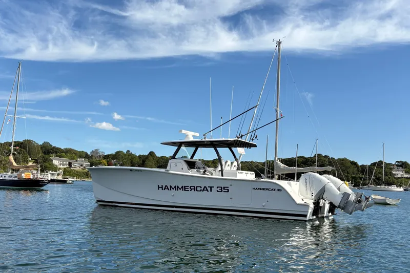 Hammercat 35-115 Yacht Photos Pics 2021 Hammer Yachts HammerCat 35 on calm water under blue sky.