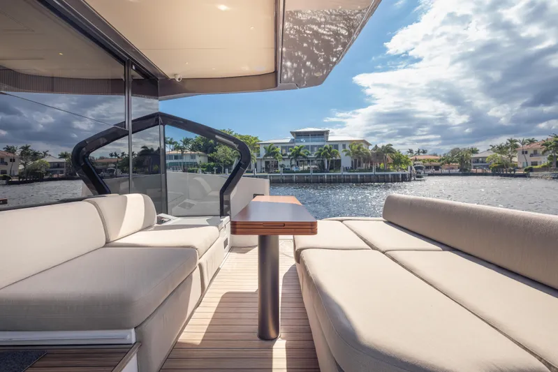  Yacht Photos Pics Luxurious 2025 Azimut Seadeck 6 yacht interior with waterfront view.