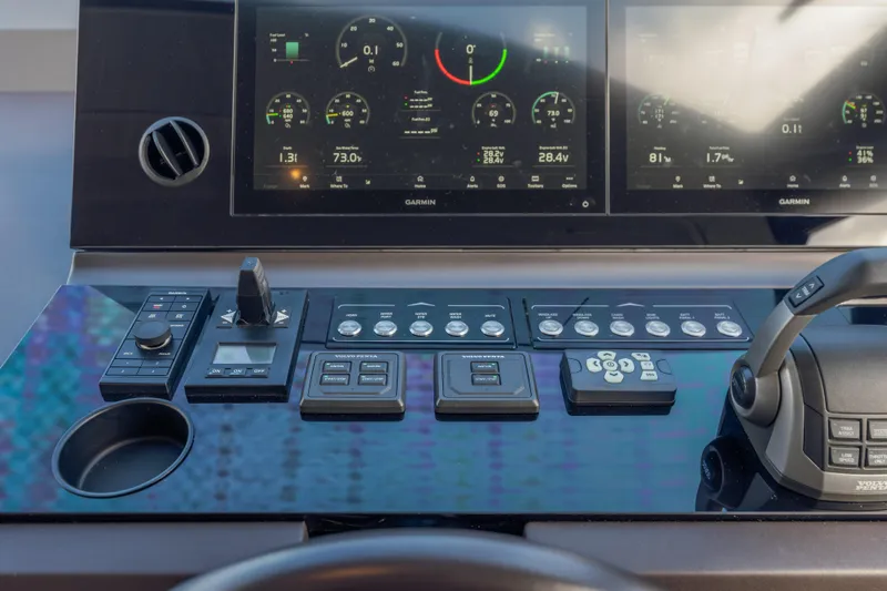  Yacht Photos Pics Control panel of 2025 Azimut Seadeck 6 yacht with advanced navigation displays.