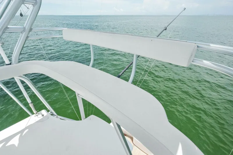 Terrabbean Yacht Photos Pics 2015 Viking 52 Open yacht deck overlooking calm ocean waters.