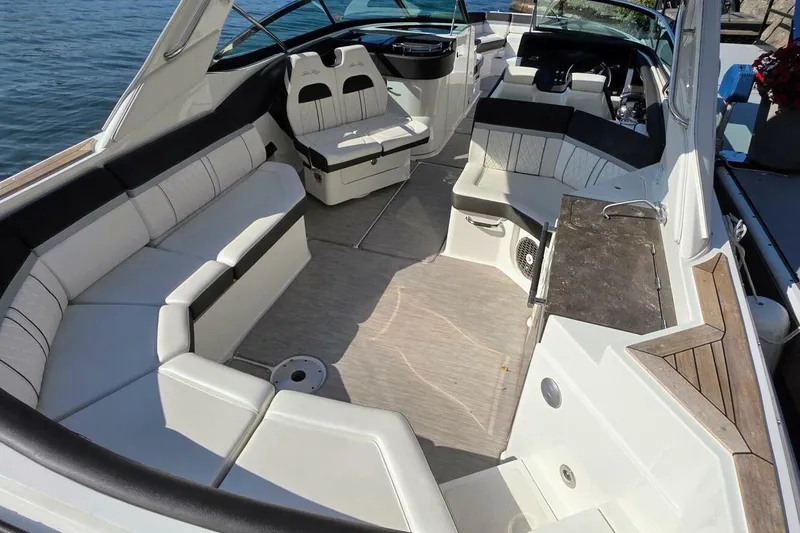  Yacht Photos Pics 2019 Sea Ray 350 SLX boat interior with spacious seating and modern design.