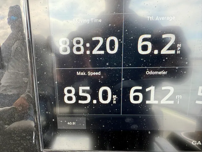  Yacht Photos Pics Dashboard display showing speed and distance metrics for 2024 Statement 350 Open.