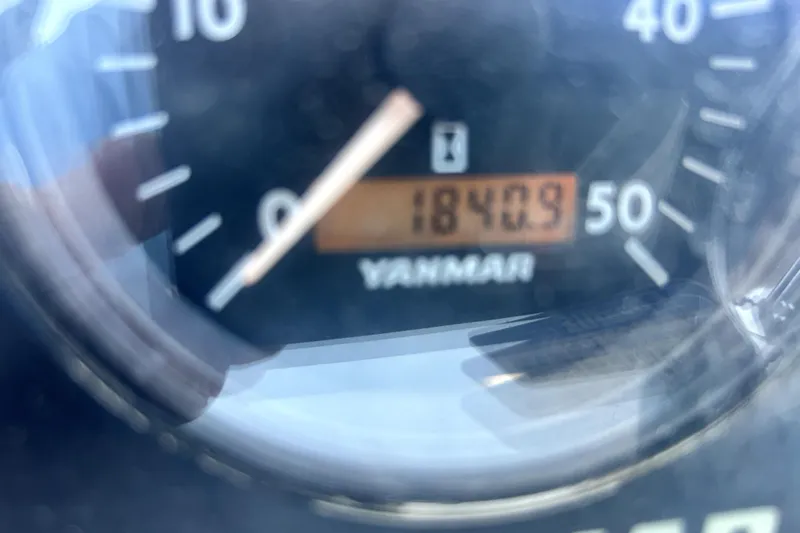 Island Myst II Yacht Photos Pics Close-up of Yanmar engine hour meter reading 1840.9 on a 2007 Hunter 41 Deck Salon.