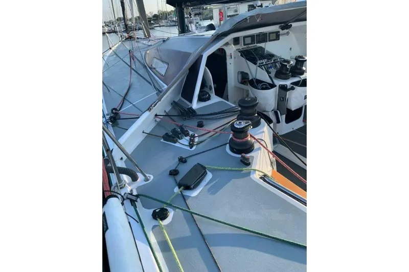 Zed4 Yacht Photos Pics 2009 Akilaria RC2 Class 40 sailboat deck with winches and rigging.