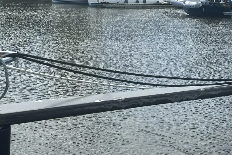 Zed4 Yacht Photos Pics Close-up of Akilaria RC2 Class 40 sailboat rigging on calm water, 2009 model.