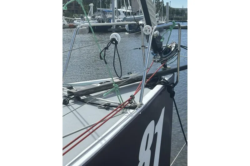 Zed4 Yacht Photos Pics Sailboat bow of 2009 Class 40 Akilaria RC2 with rigging details.