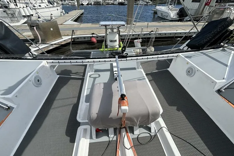 Zed4 Yacht Photos Pics Cockpit view of 2009 Class 40 Akilaria RC2 sailboat docked at marina.