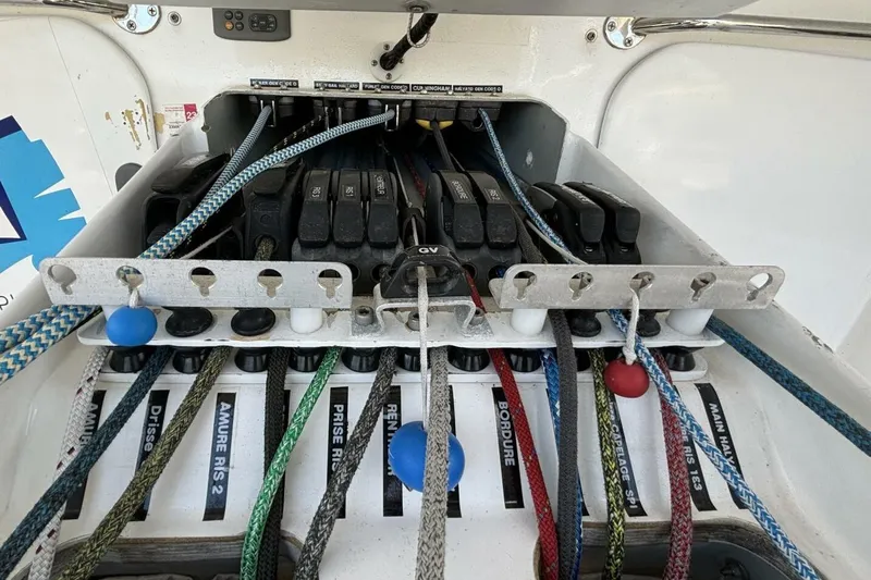 Zed4 Yacht Photos Pics Sailing ropes and controls on a 2009 Class 40 Akilaria RC2 yacht.