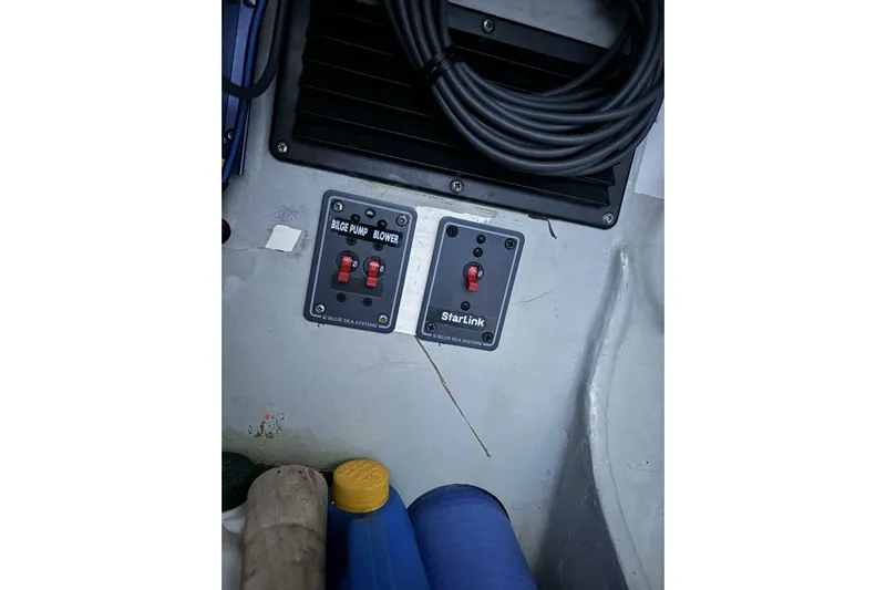 Zed4 Yacht Photos Pics Control panel on 2009 Akilaria RC2 sailboat with bilge pump and StarLink switches.