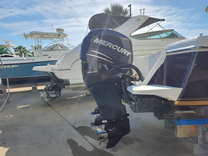  Yacht Photos Pics 2008 Intrepid 323 Cuddy with Mercury Verado outboard engine, docked alongside other boats.