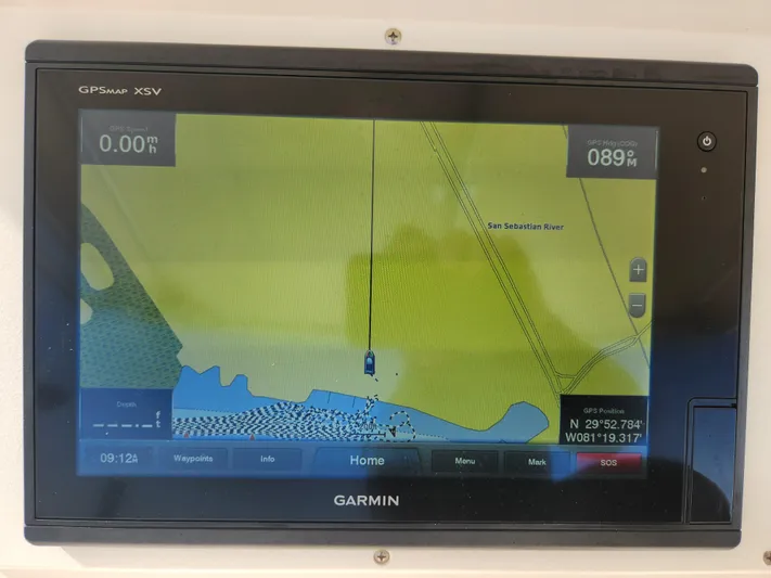  Yacht Photos Pics Garmin GPS display on 2008 Intrepid 323 Cuddy, showing San Sebastian River navigation.