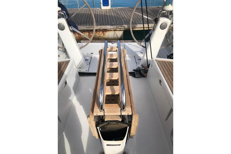 Perseverance Yacht Photos Pics Cockpit of 2012 Grand Soleil 43 sailboat with wooden and metal details.