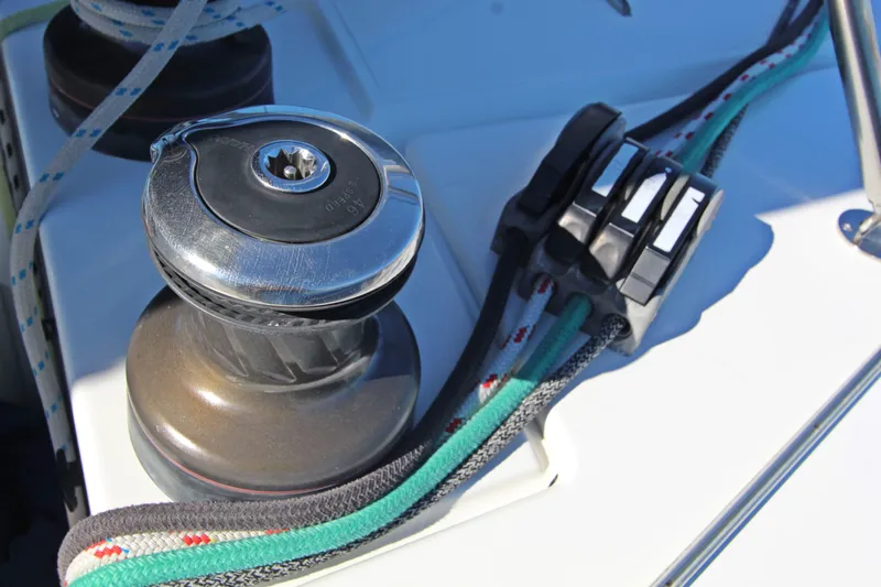  Yacht Photos Pics Winch and ropes on 2013 Fountaine Pajot Helia 44 catamaran deck.