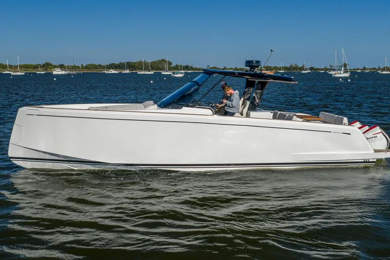 Available Now Yacht Photos Pics 2025 Pardo Yachts 38 cruising on a sunny day with passengers onboard.