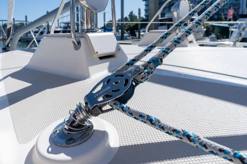 Easy Going Yacht Photos Pics Close-up of rigging on a 2008 Island Packet 465 sailboat deck.