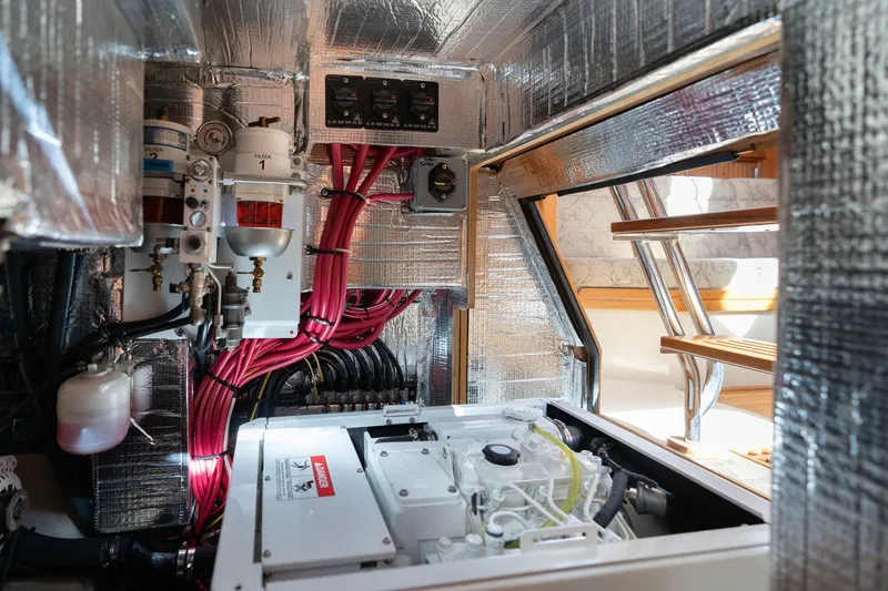 Easy Going Yacht Photos Pics Engine room of 2008 Island Packet 465 yacht with insulation and wiring.