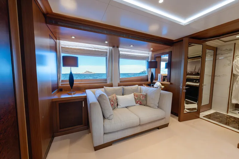 Latitude Yacht Photos Pics Luxurious interior of 2009 Timmerman Expedition Tri-Deck yacht with ocean view.