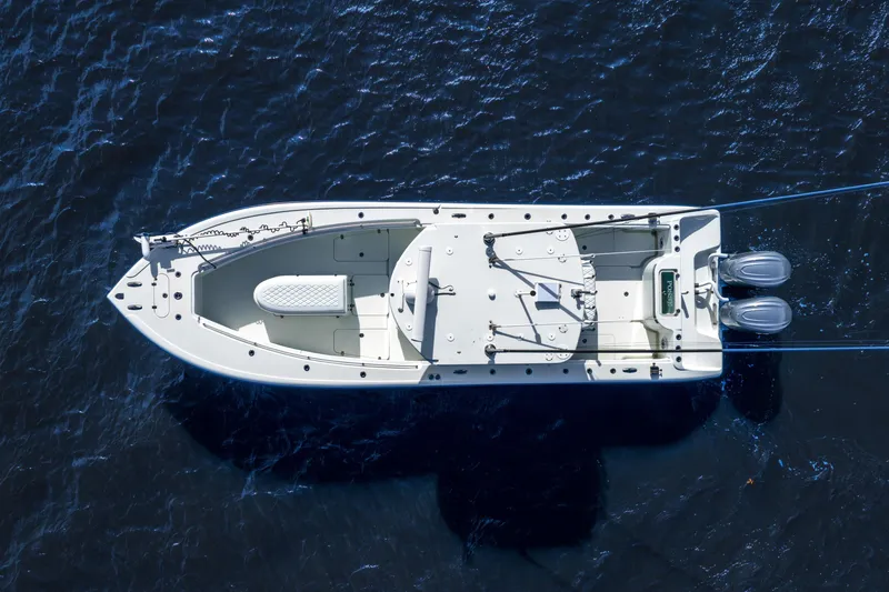  Yacht Photos Pics Aerial view of 2014 Yellowfin 32 Offshore boat on open water.