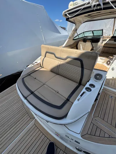 Nereids Yacht Photos Pics 2018 Sea Ray SLX 350 luxury boat with spacious seating and sleek design.