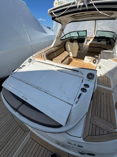 Nereids Yacht Photos Pics 2018 Sea Ray SLX 350 luxury boat with spacious seating and modern design.