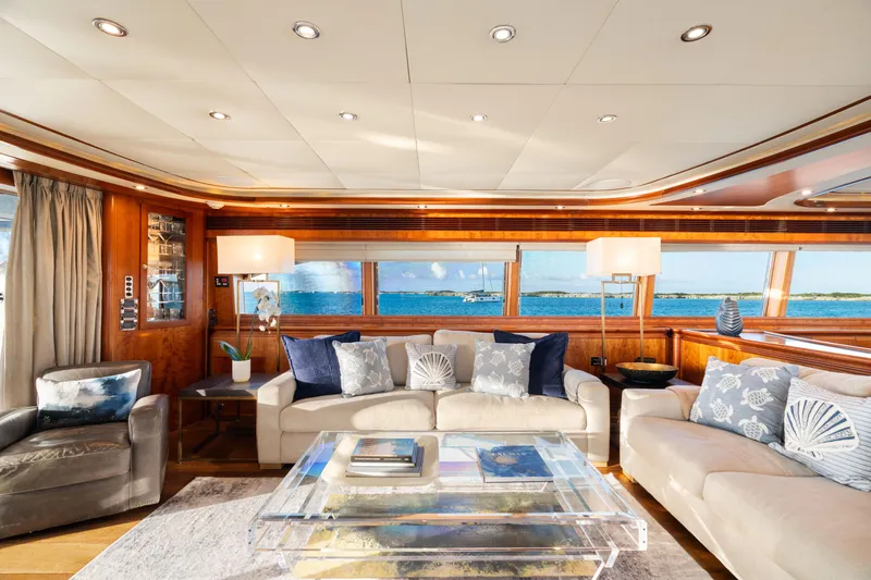 Mambo Yacht Photos Pics Luxurious interior of 2004 Ferretti Yachts 112 Custom Line with ocean view.