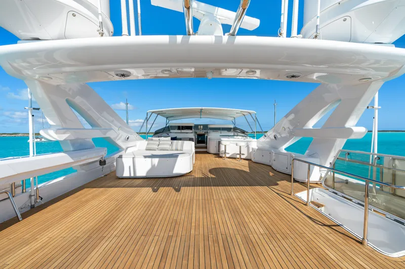 Mambo Yacht Photos Pics Luxurious 2004 Ferretti Yachts 112 Custom Line deck with stunning ocean view.